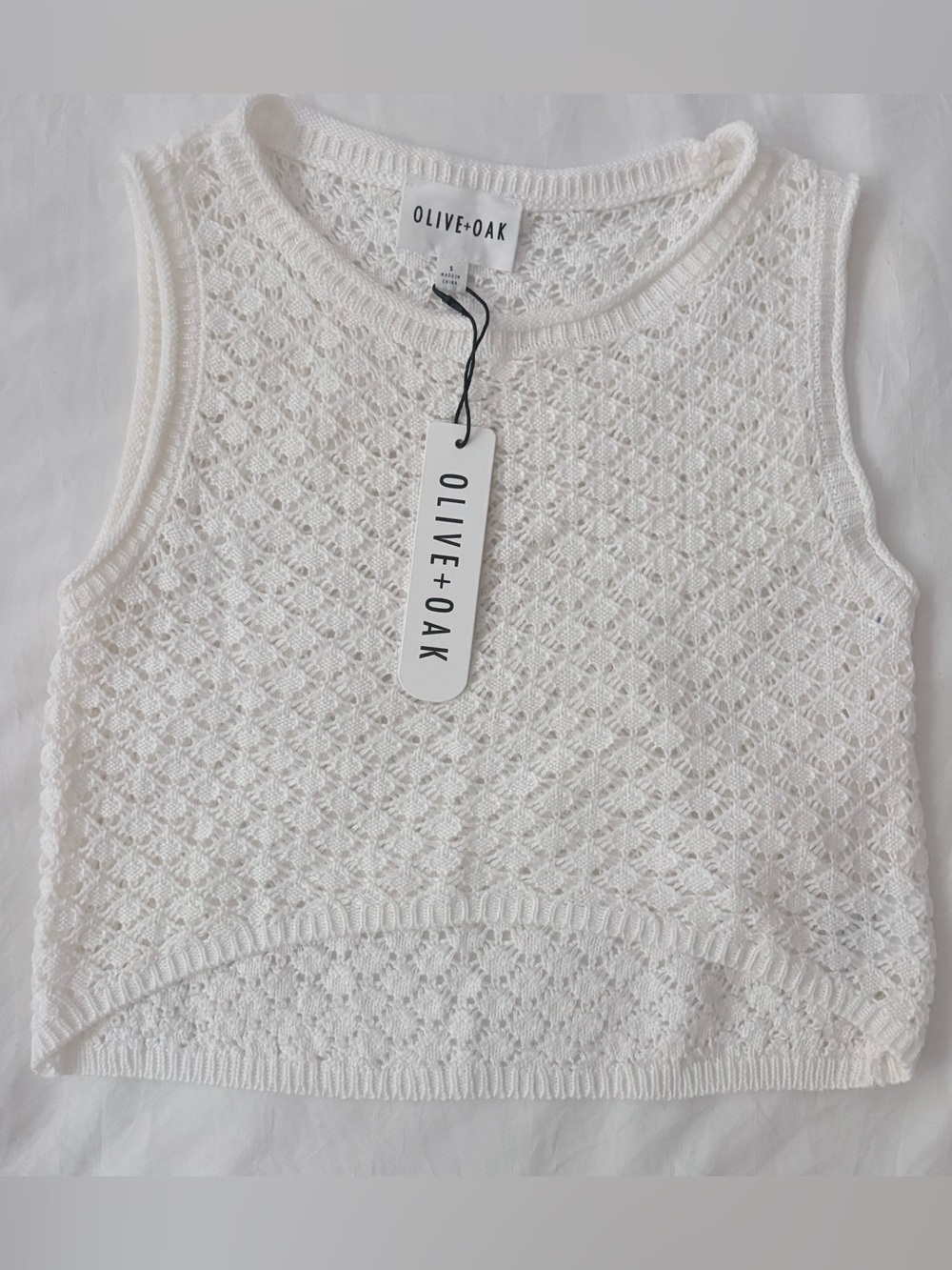 Olive + Oak Ivory Crochet Knit Crop Tank Top